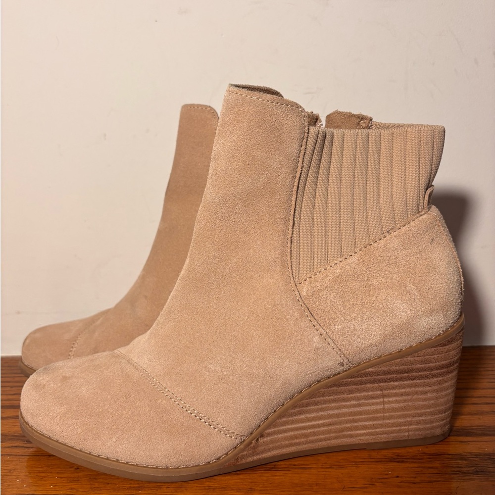 Tan Suede Wedge Ankle Boots